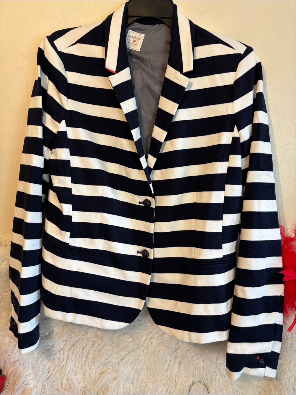 Navy & White Striped Women's Blazer Jacket